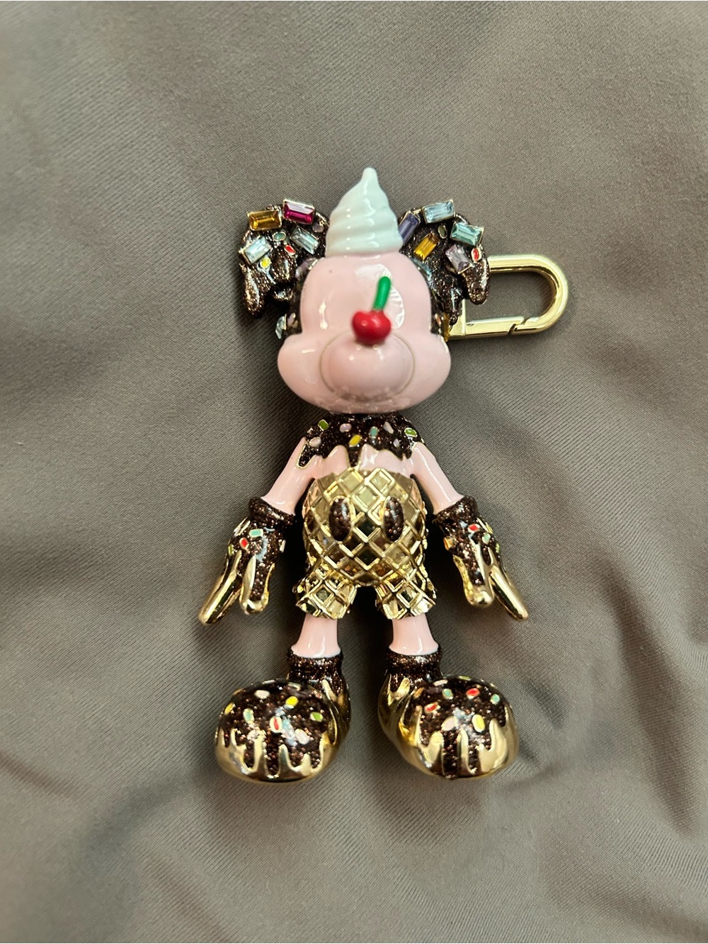 BaubleBar Pink Ice Cream Character Key & Card Holder Charm with Gold Accents